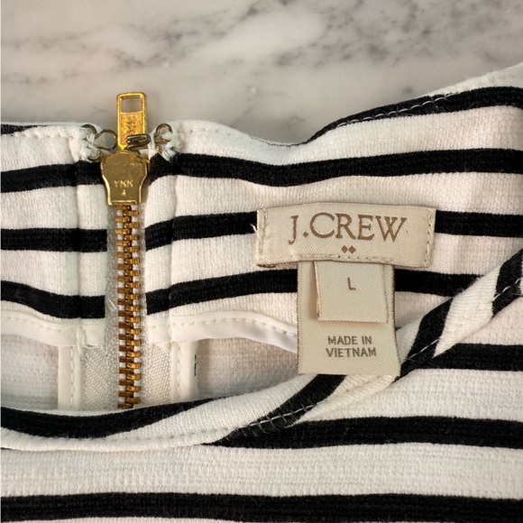 J. Crew Factory Striped Pleated Ponte Dress Zip Back Sz L Black & White Stripe - Picture 9 of 10